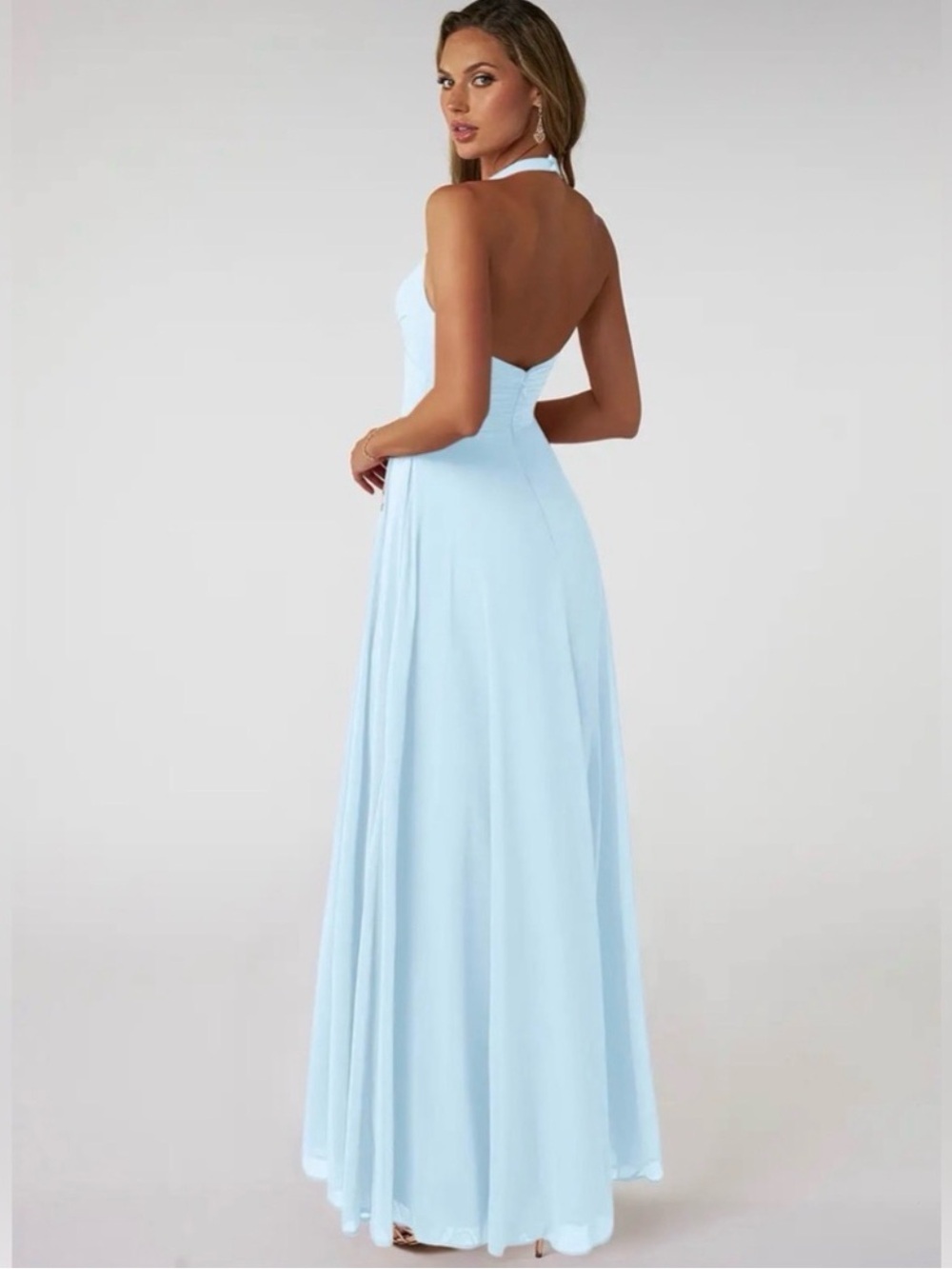 Azazie Tessie Mist Halter Bridesmaid Dress Women’s 8 Wedding Party Formal Bridal - Picture 2 of 16